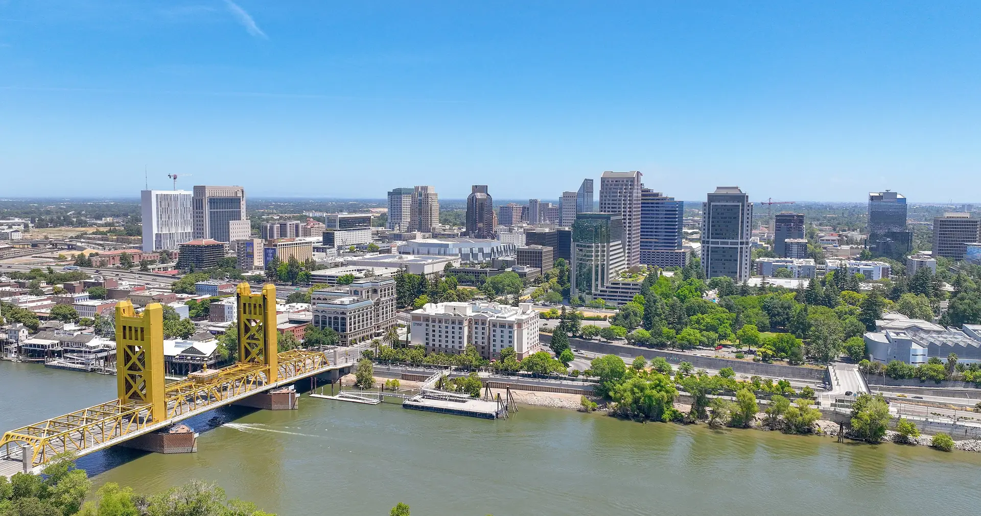 Sacramento skyline and Tower Bridge over the Sacramento River